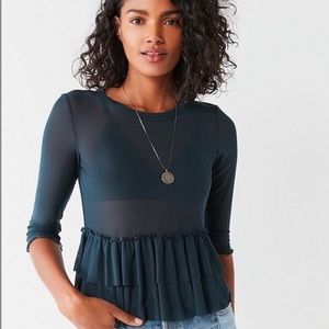 Out From Under Mesh Ruffle Peplum Top (NWOT)